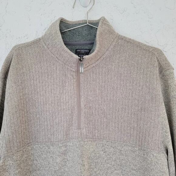 Van Heusen Pullover Sweater Beige Mens Size XL 1 4 Zip Classic Fit Long Sleeve - Picture 2 of 9